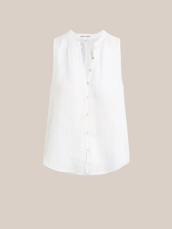 Sleeveless Shirred Linen Shirt - White-Bella Dahl-Over the Rainbow