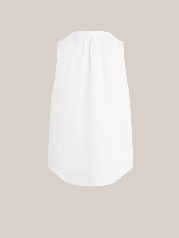 Sleeveless Shirred Linen Shirt - White-Bella Dahl-Over the Rainbow