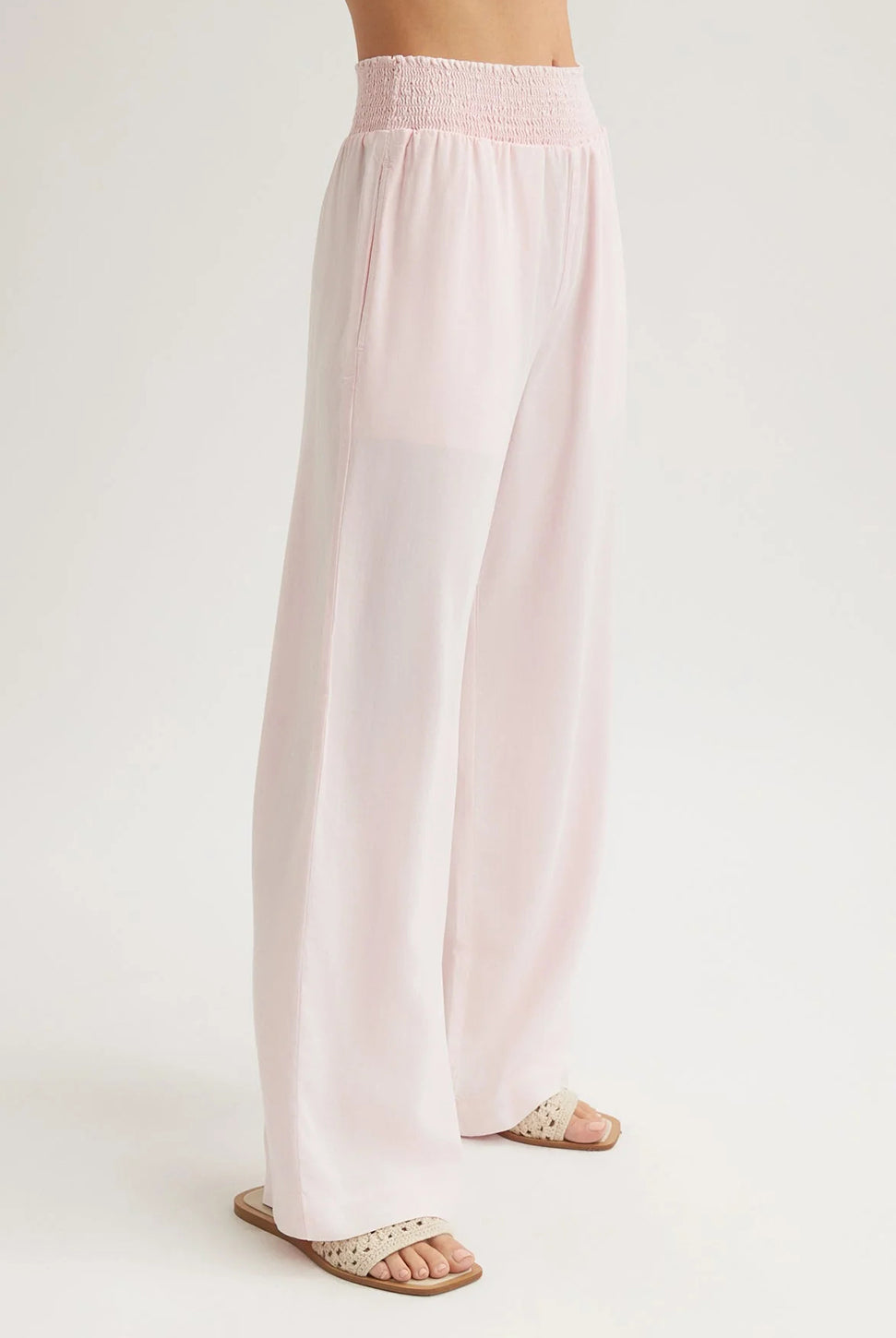 Smocked Waist Wide Leg Pant - Petal Pink-Bella Dahl-Over the Rainbow