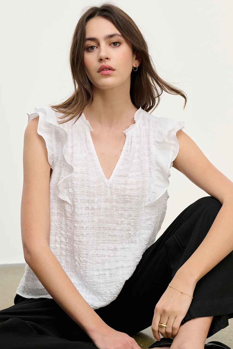 Eva Textured Gauze Top - White-Velvet-Over the Rainbow
