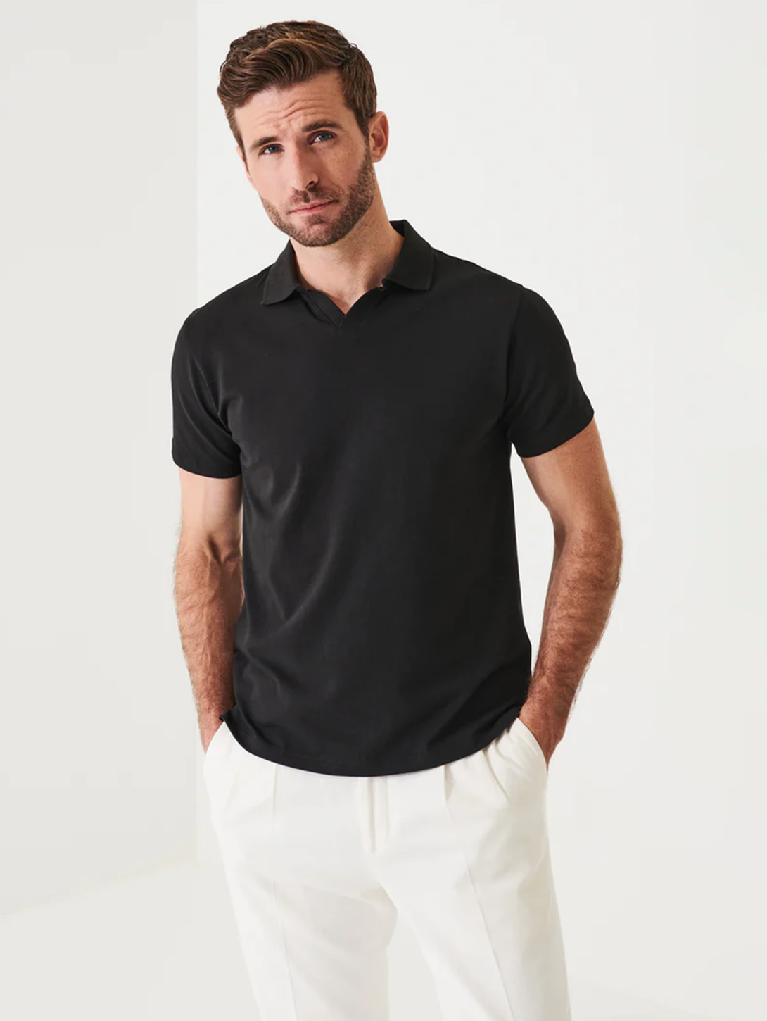 Iconic Open Polo - Black-Patrick Assaraf-Over the Rainbow