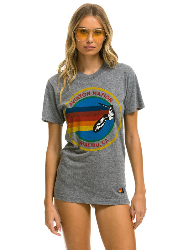 Malibu Disk Logo T-Shirt - Heather Grey-AVIATOR NATION-Over the Rainbow