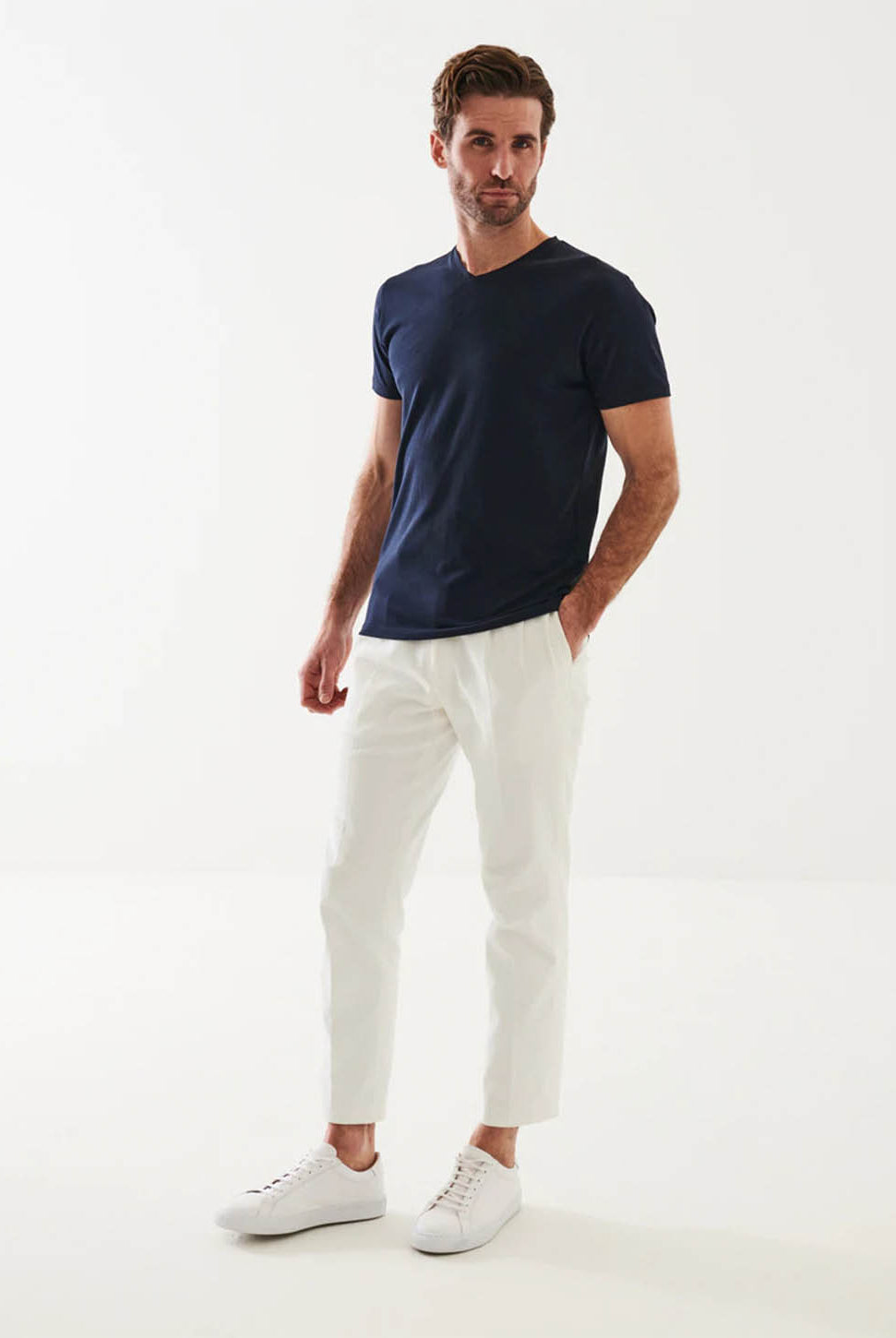 Iconic Pima Stretch V-Neck T-Shirt-Patrick Assaraf-Over the Rainbow