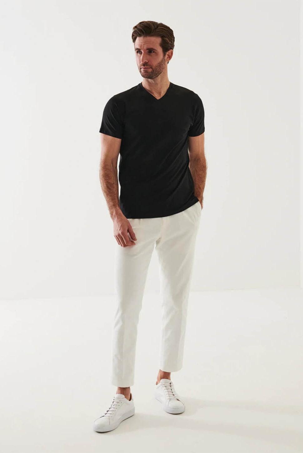 Iconic Pima Stretch V-Neck T-Shirt-Patrick Assaraf-Over the Rainbow