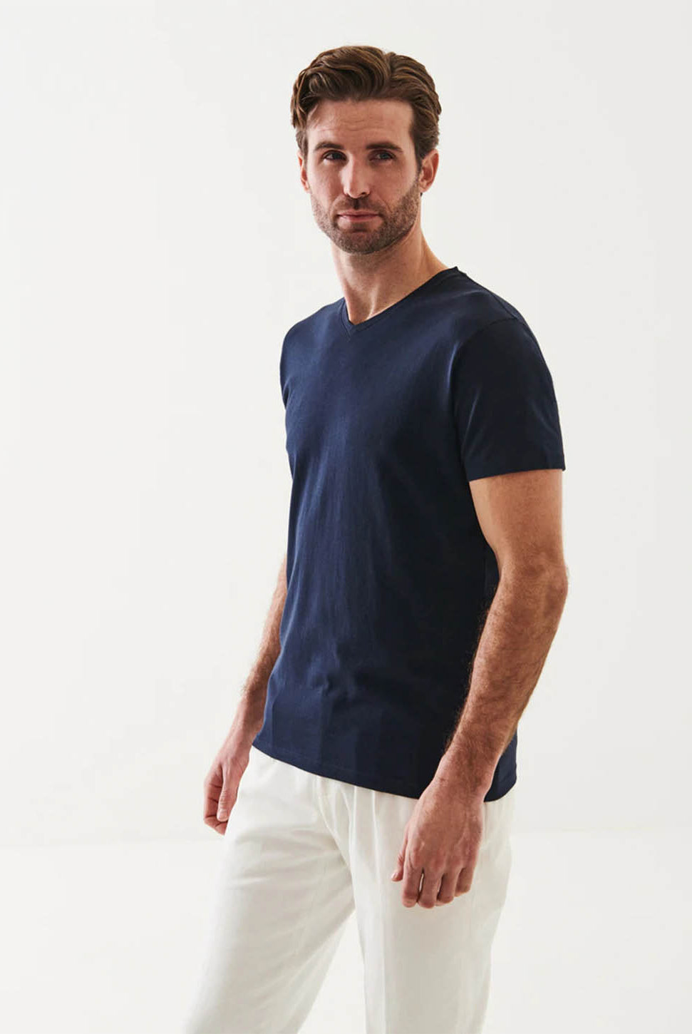 Iconic Pima Stretch V-Neck T-Shirt-Patrick Assaraf-Over the Rainbow