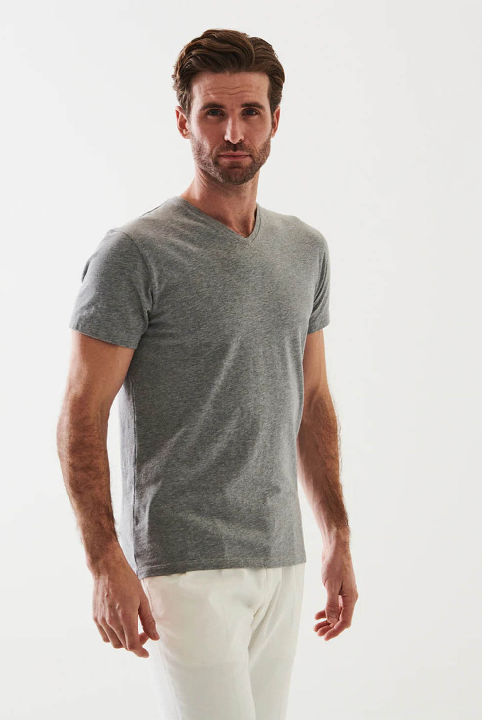 Iconic Pima Stretch V-Neck T-Shirt-Patrick Assaraf-Over the Rainbow