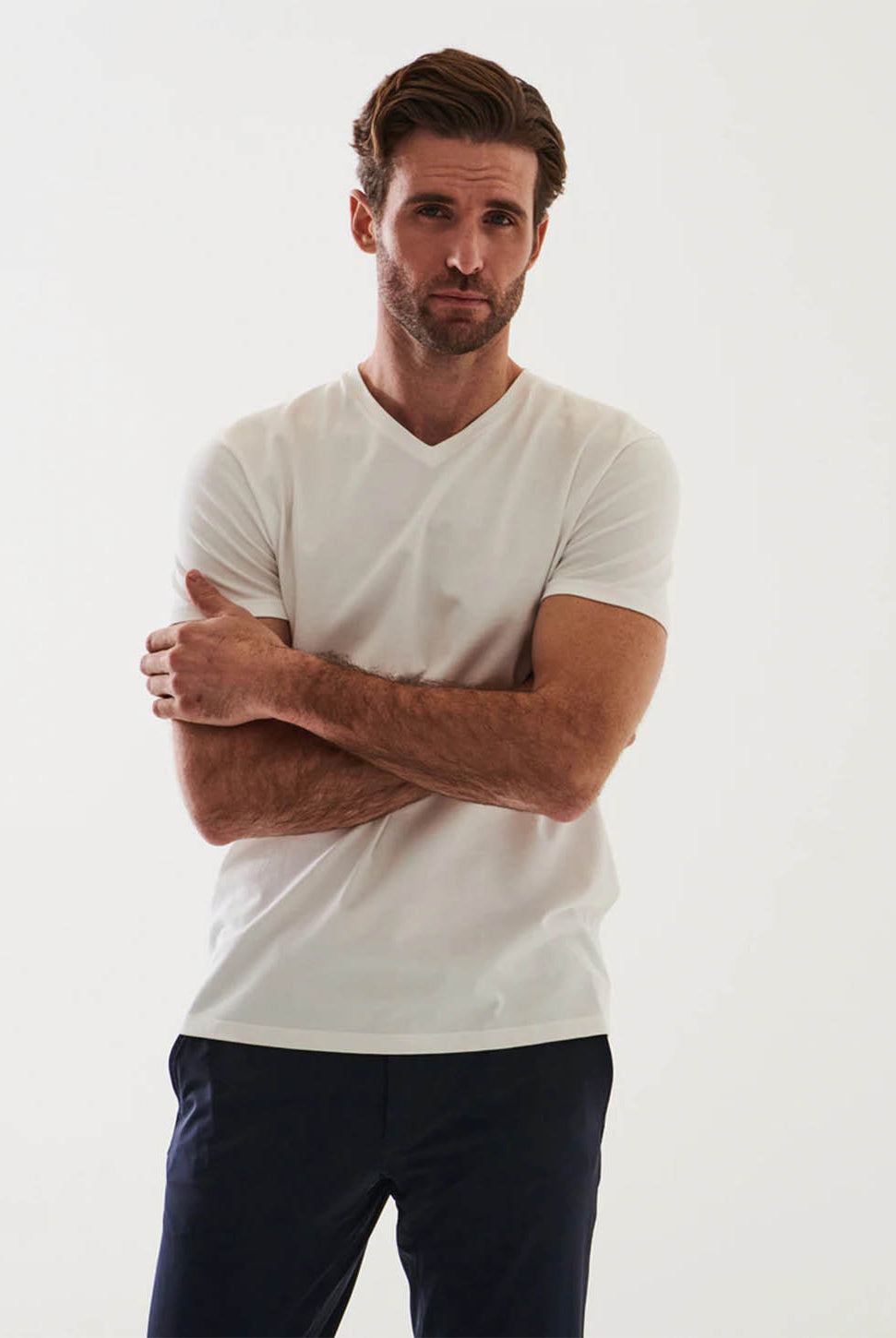 Iconic Pima Stretch V-Neck T-Shirt-Patrick Assaraf-Over the Rainbow