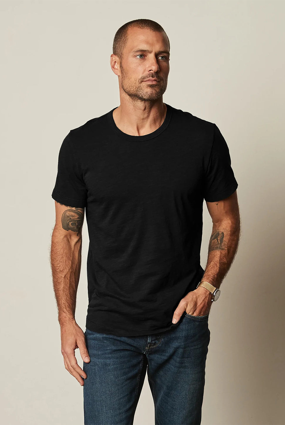 Amaro Slub Short Sleeve T-Shirt - Black-Velvet-Over the Rainbow