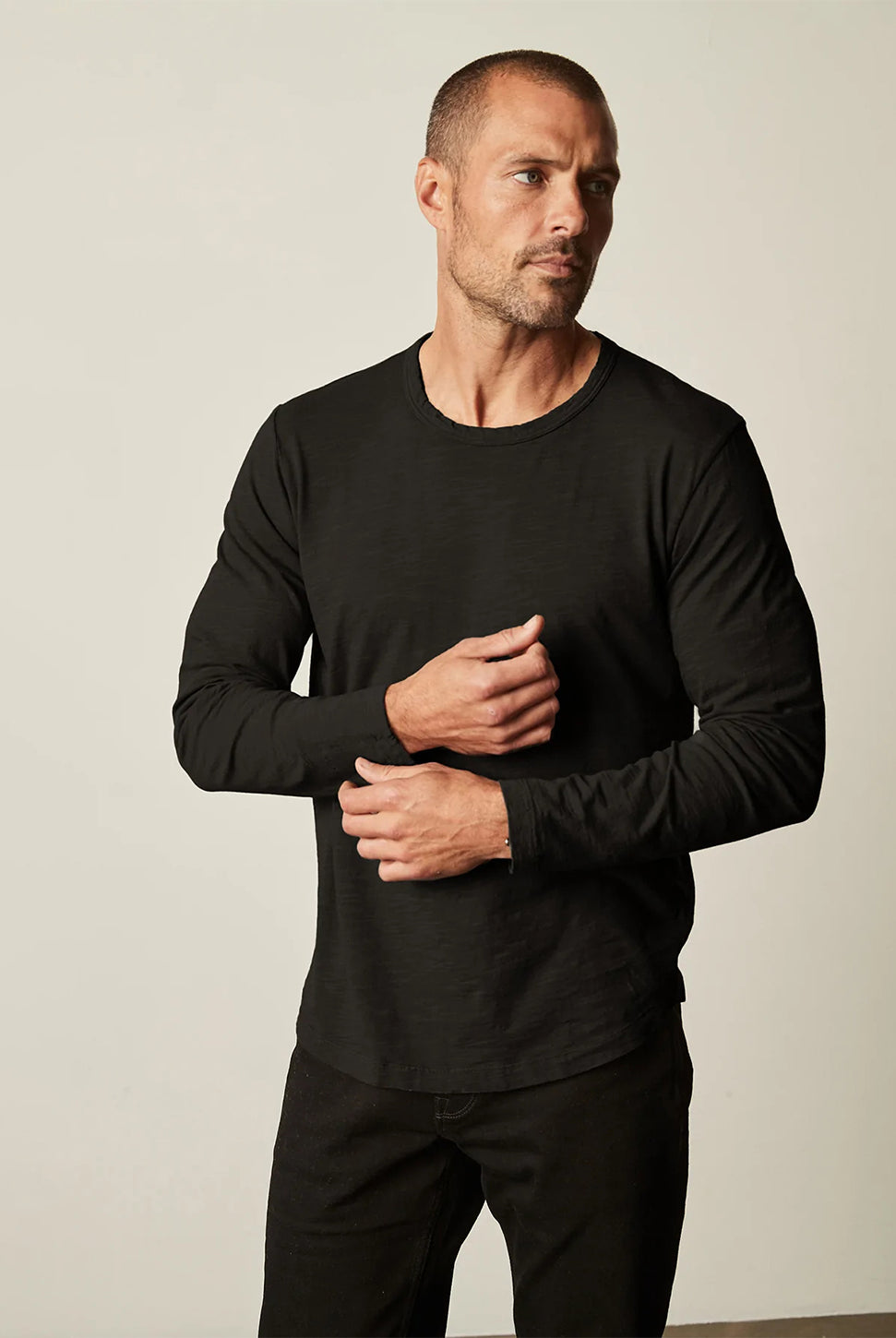 Kai Long Sleeve Slub Crew T-Shirt- Black-Velvet-Over the Rainbow