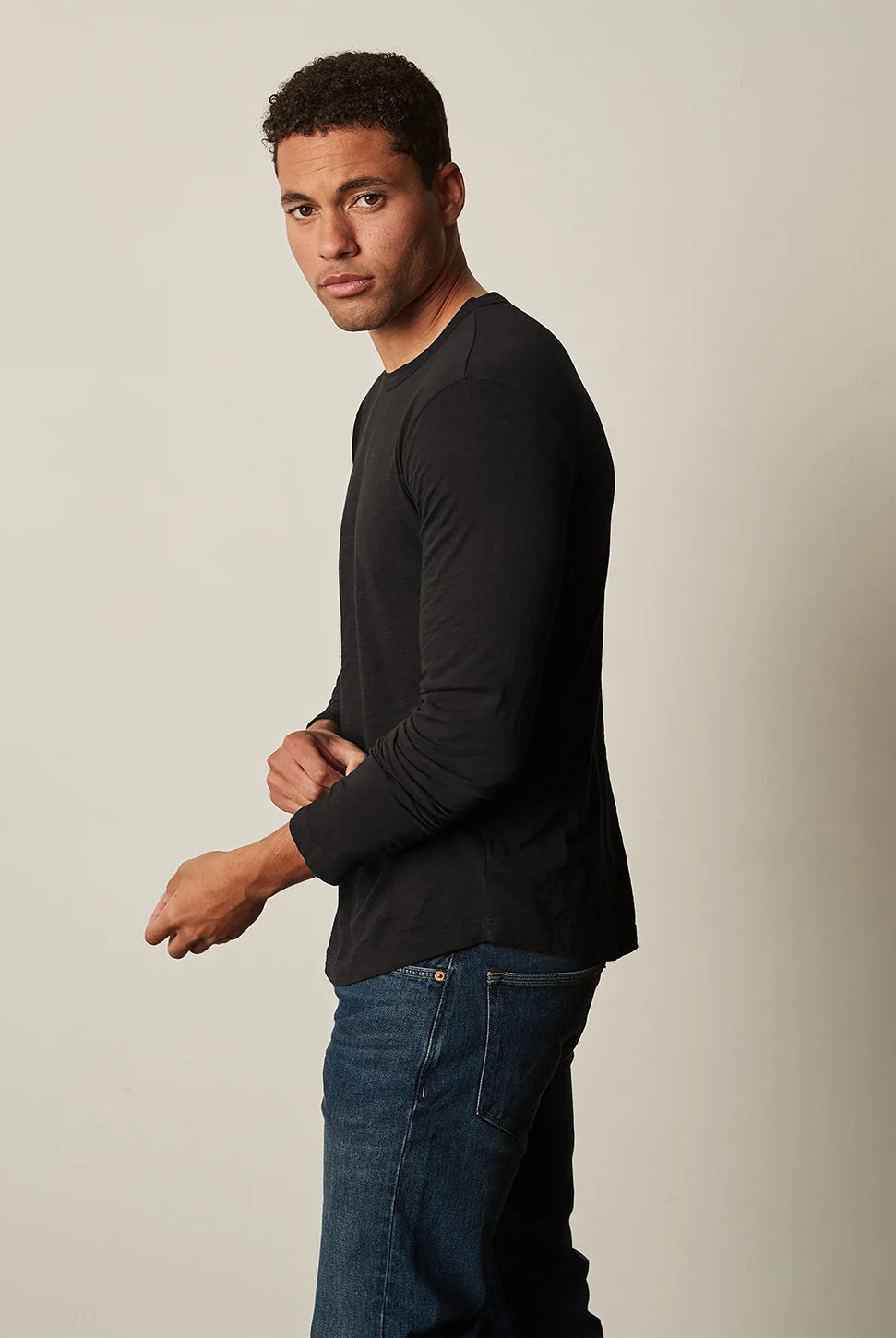 Kai Long Sleeve Slub Crew T-Shirt- Black-Velvet-Over the Rainbow