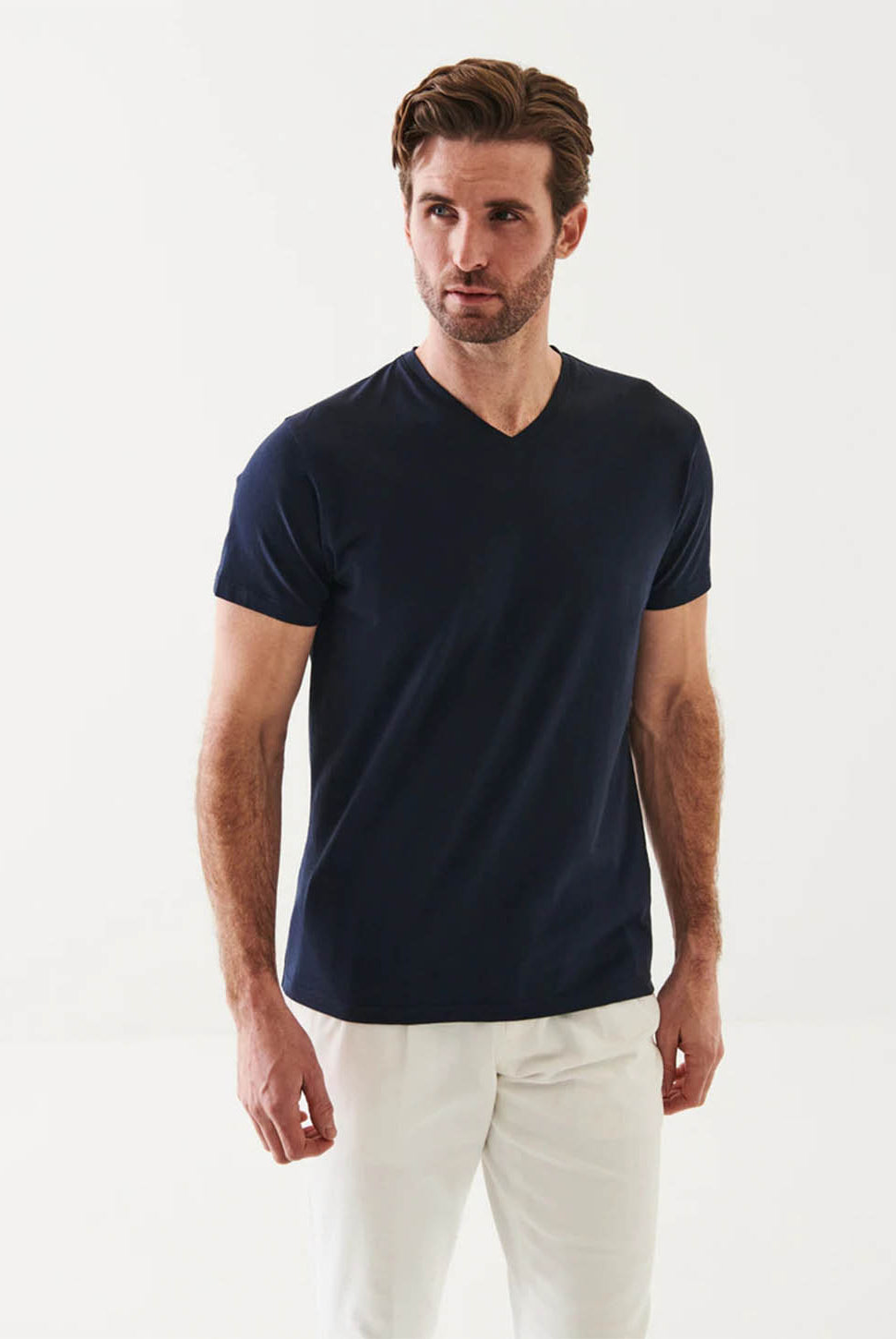 Iconic Pima Stretch V-Neck T-Shirt-Patrick Assaraf-Over the Rainbow