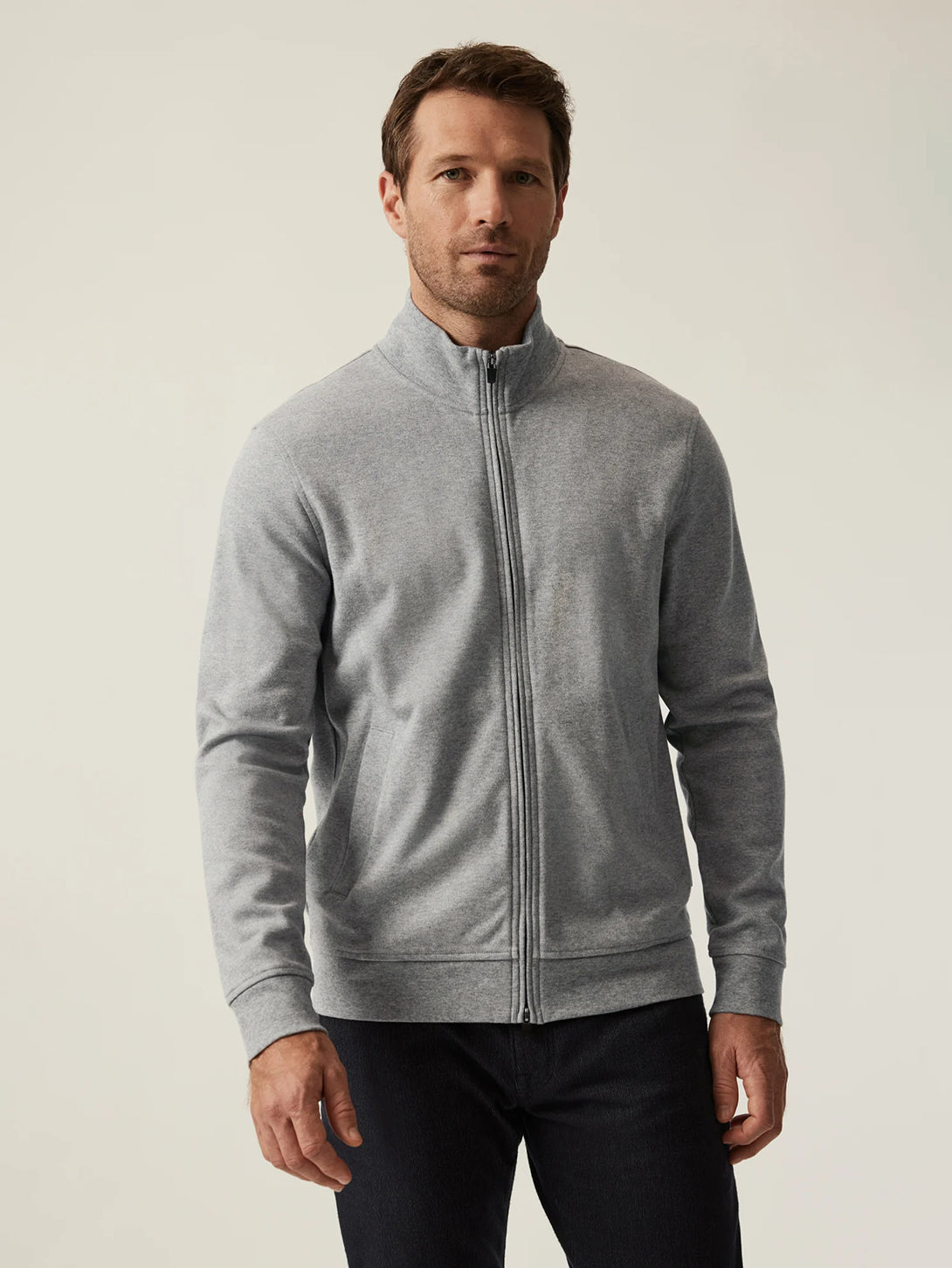 High Neck Zip Up - Grey Melange-34 HERITAGE-Over the Rainbow