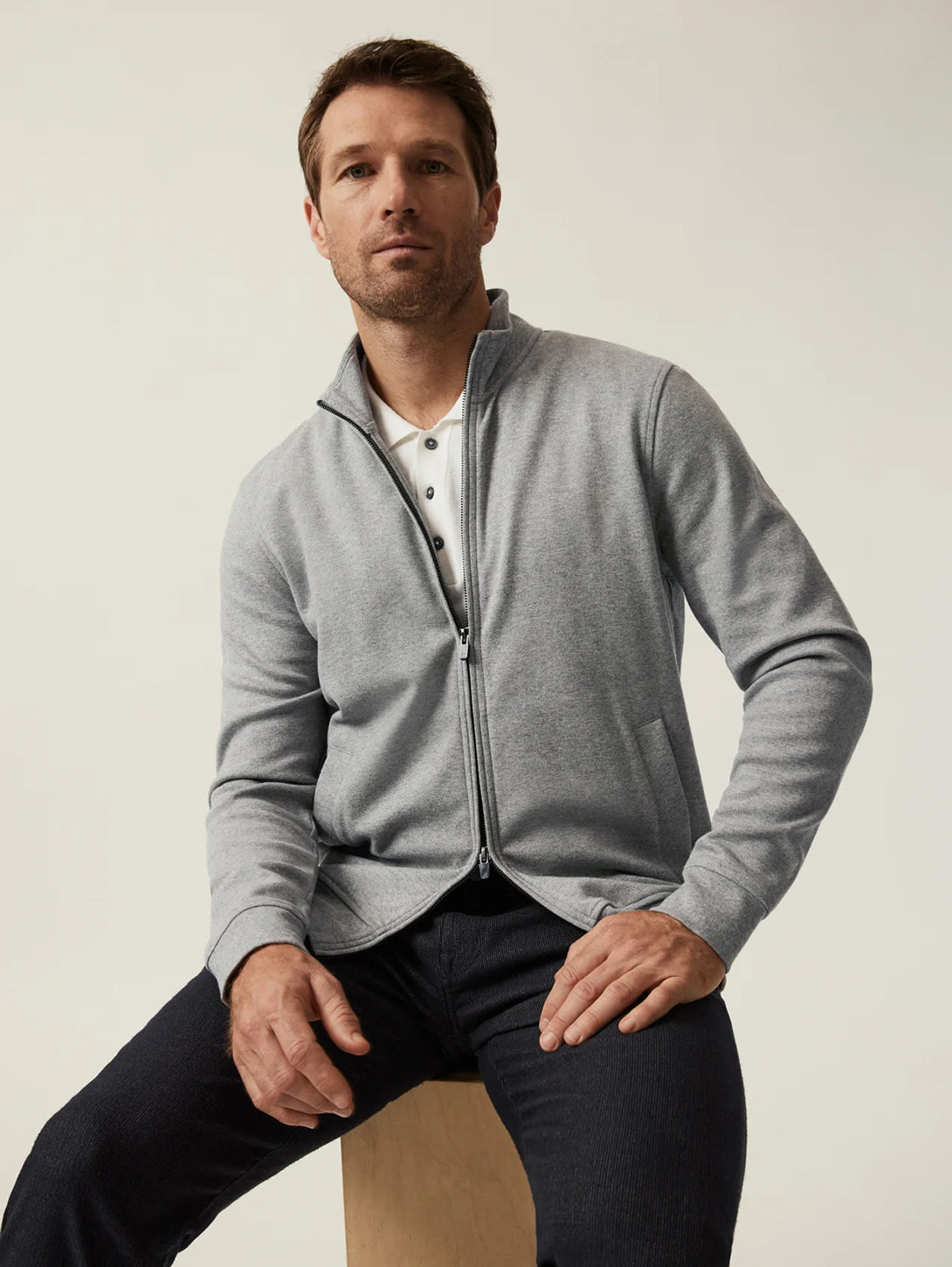 High Neck Zip Up - Grey Melange-34 HERITAGE-Over the Rainbow