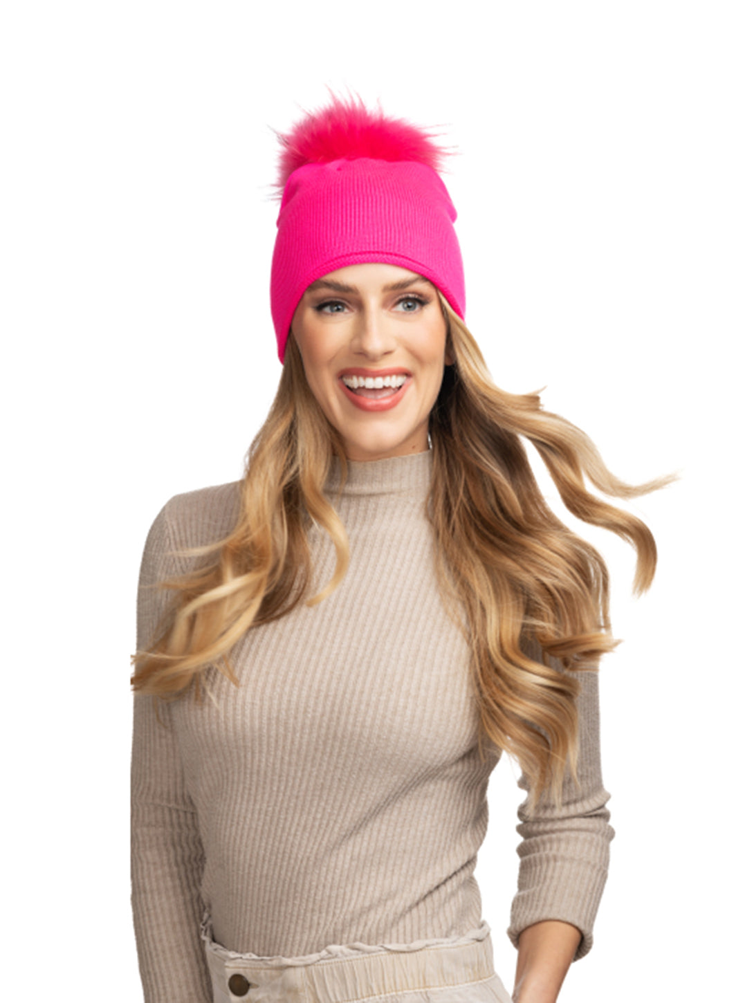 Glossy Knit Hat - Neon Pink-Lindo F-Over the Rainbow