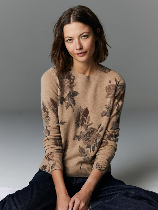 Floral Crew Sweater - Cork-AUTUMN CASHMERE-Over the Rainbow