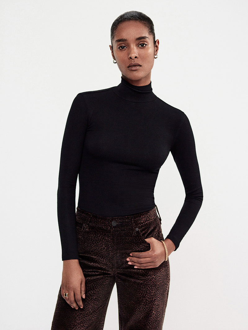 FRAME High Neck Silk Blend Sweater Noir