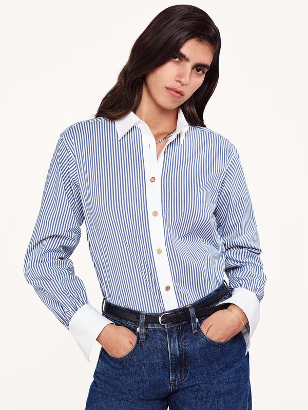 The Borrowed Shirt - Dark Chambray Multi-FRAME-Over the Rainbow