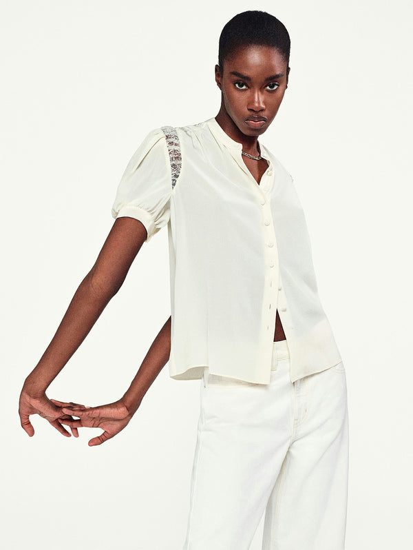 Lace Inset Blouse - Cream-FRAME-Over the Rainbow