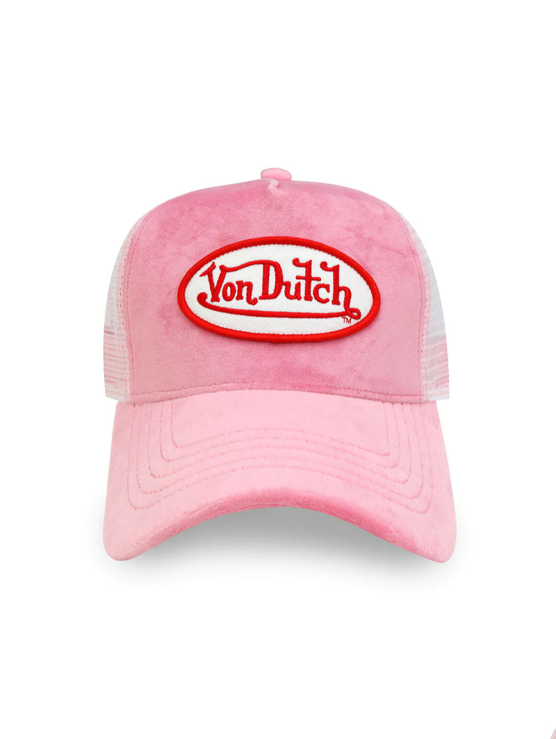 Velvet Trucker Hat - Pink-VON DUTCH-Over the Rainbow