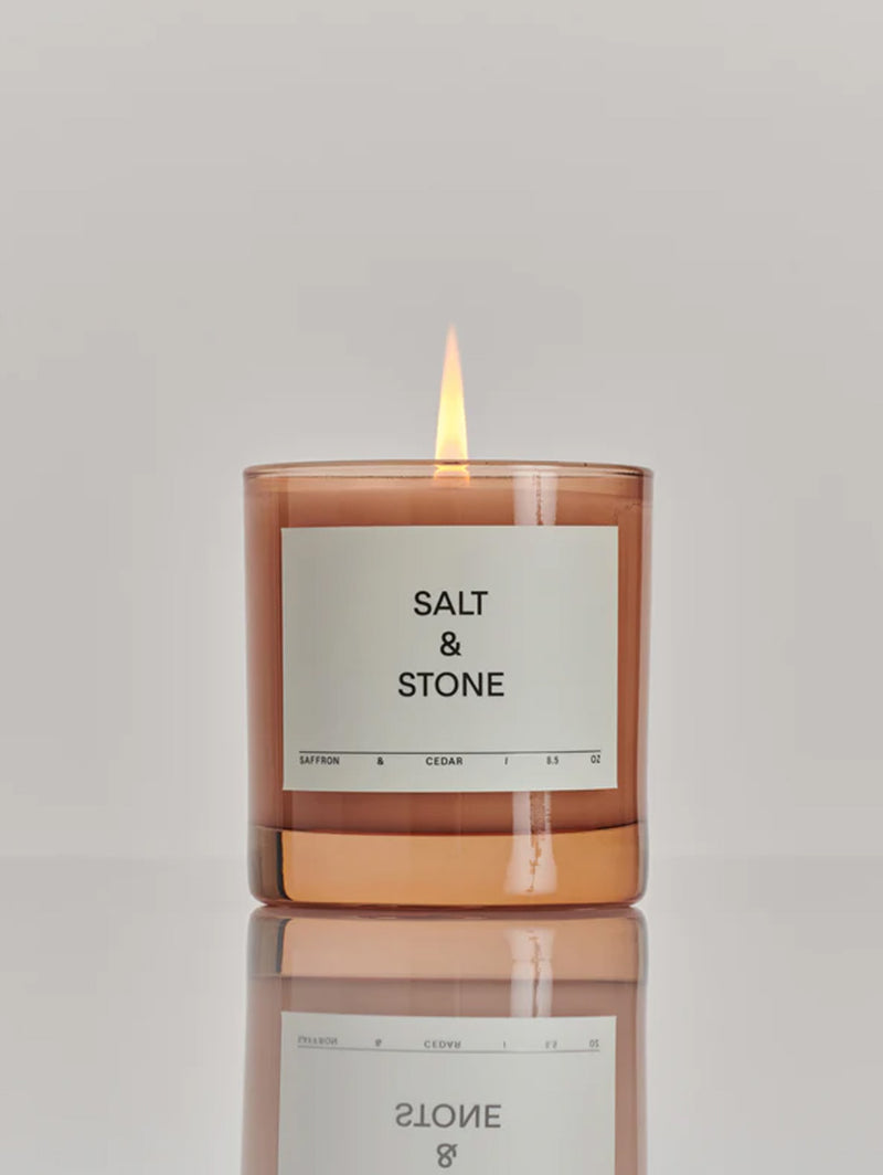 Saffron & Cedar 8.5oz Candle-SALT & STONE-Over the Rainbow