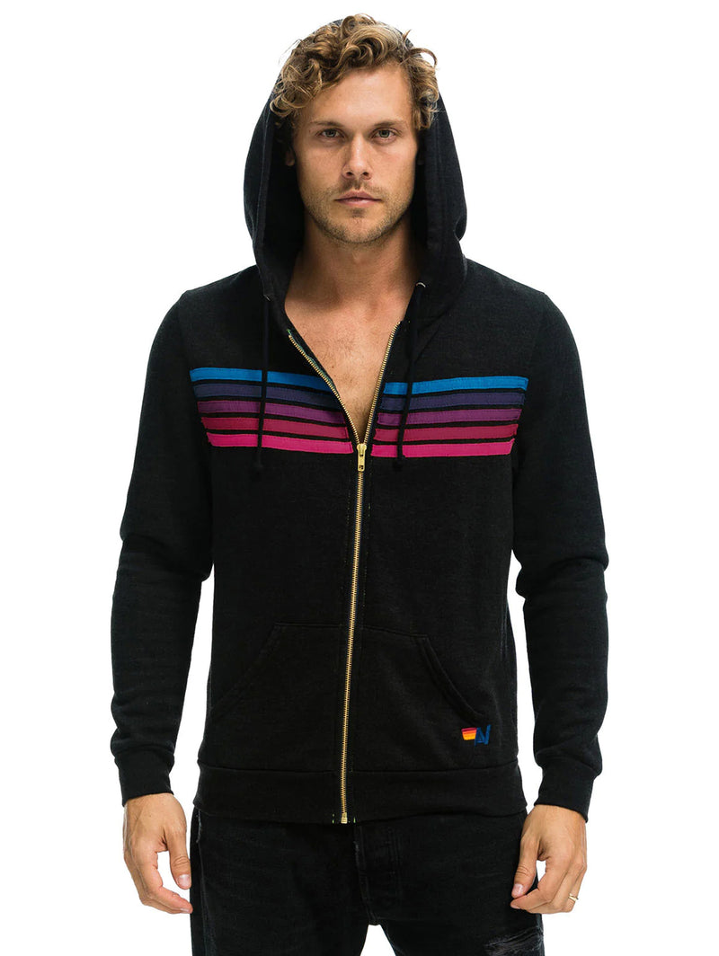 5 Stripe Zip Hoodie - Black Pink Purple-AVIATOR NATION-Over the Rainbow