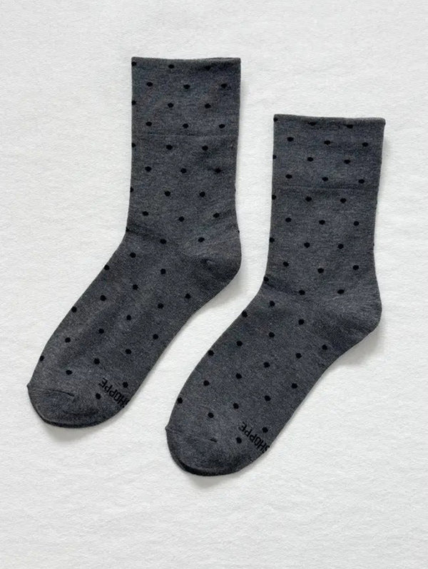 Sneaker Socks - Charcoal Polka Dot