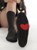 Light Embroidered Heart Socks - Black-LIM LIM-Over the Rainbow