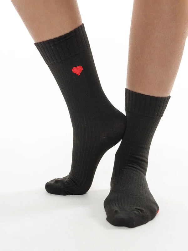 Light Embroidered Heart Socks - Black-LIM LIM-Over the Rainbow