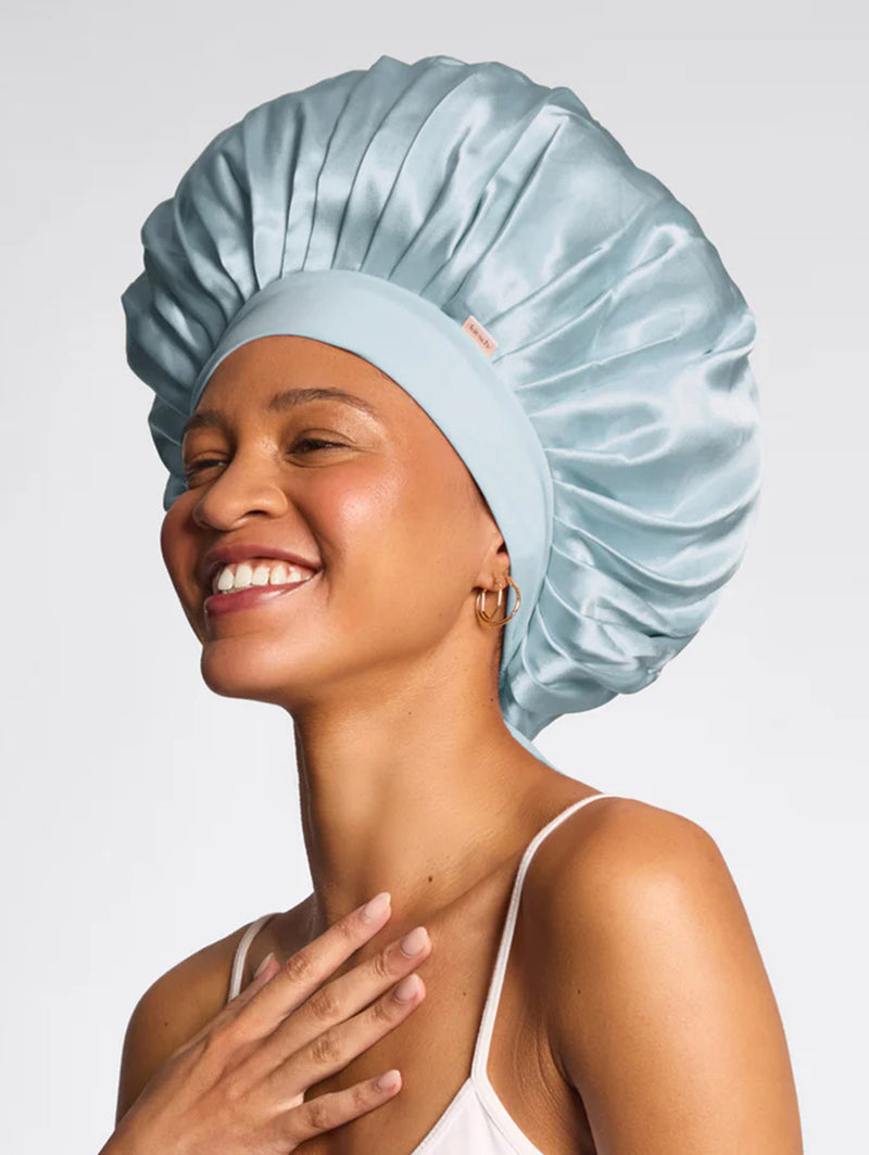 Adjustable Oversized Satin Bonnet- Haze Blue