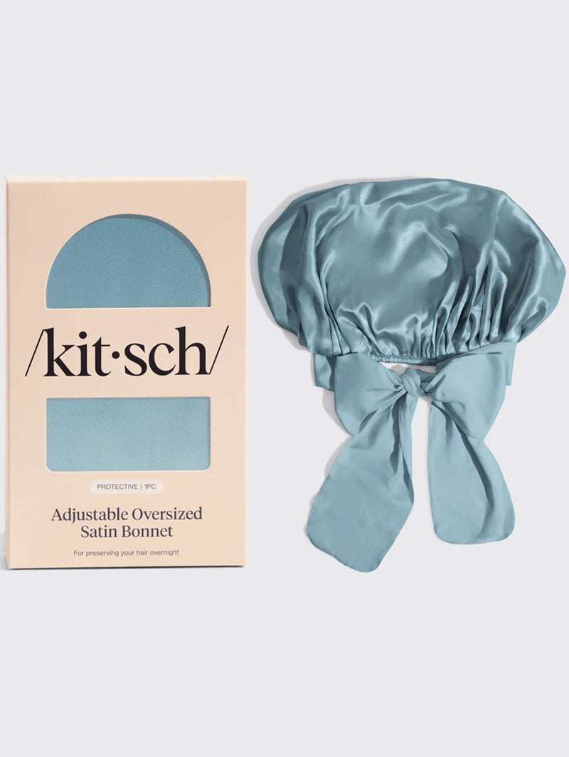 Adjustable Oversized Satin Bonnet- Haze Blue
