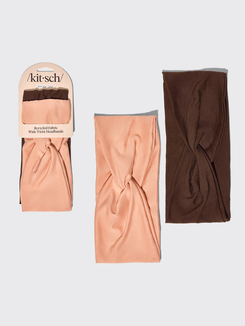 Recycled Wide Twist Headbands 2pc Set- Rosewood