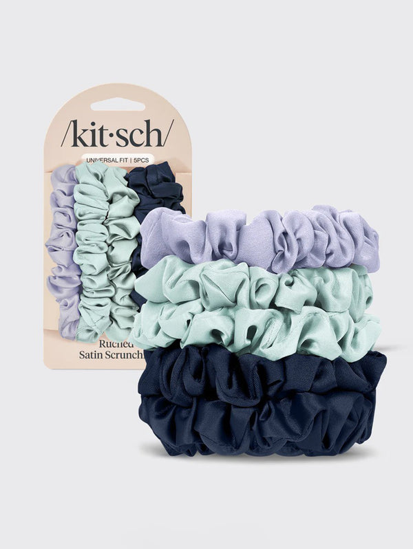 Ruched Satin Scrunchies 5pc Set - Garden Bouquet