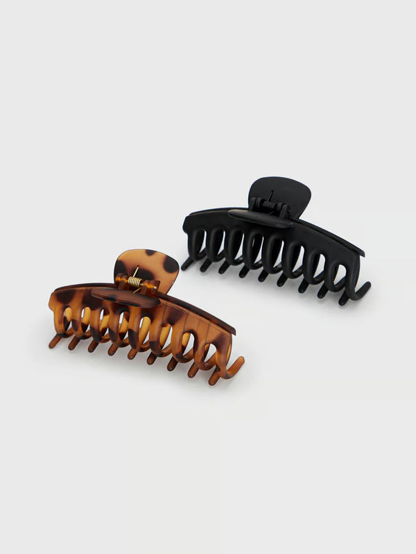 Oversized Matt Claw Clip (2 Pack) - Black Tort-KITSCH-Over the Rainbow