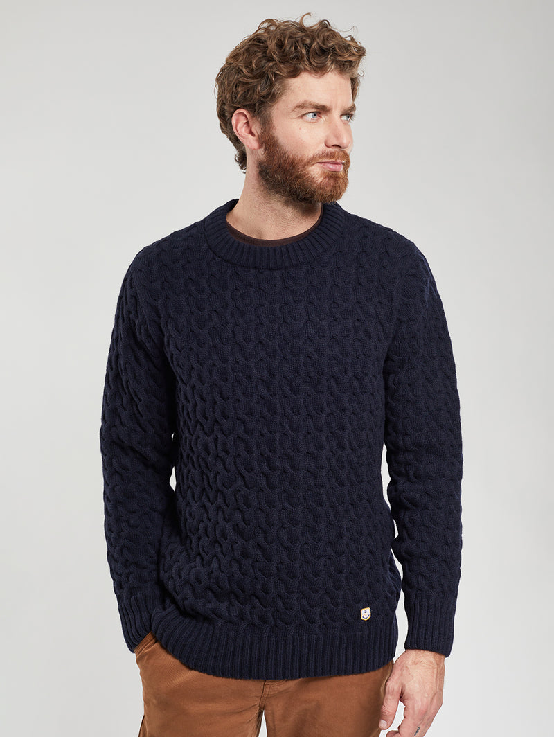 Cable Knit Crew Neck Sweater - Navire-Armor Lux-Over the Rainbow