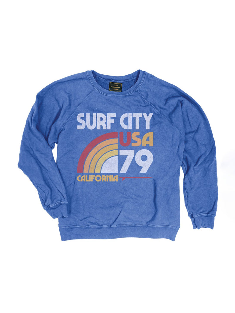 Surf City USA Sweatshirt - Vintage Royal-Retro Brand Black Label-Over the Rainbow
