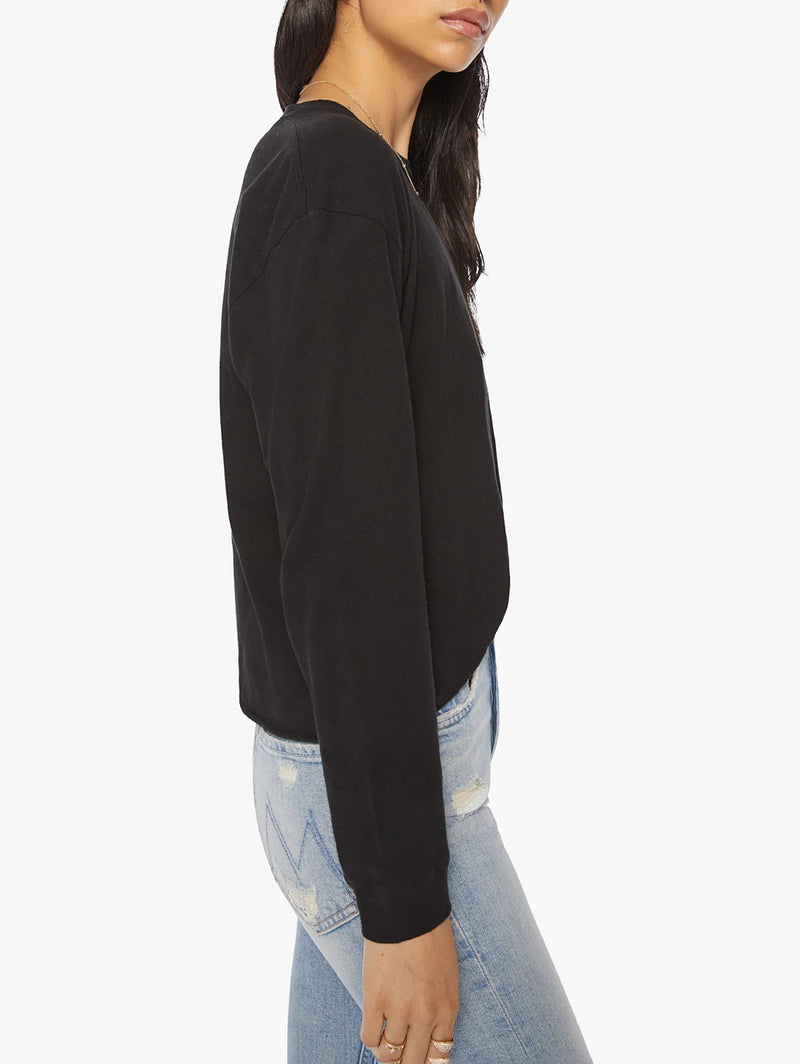 Long Sleeve Slouchy Cut Off Tee - Black-Mother-Over the Rainbow