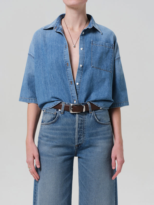 Frances Cropped Cape Shirt - Skyland