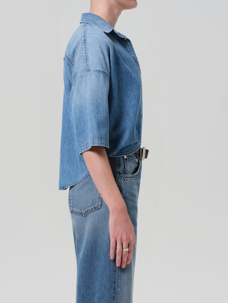 Frances Cropped Cape Shirt - Skyland
