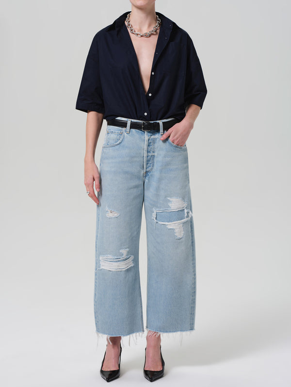 Frances Cropped Cape Shirt - Navy