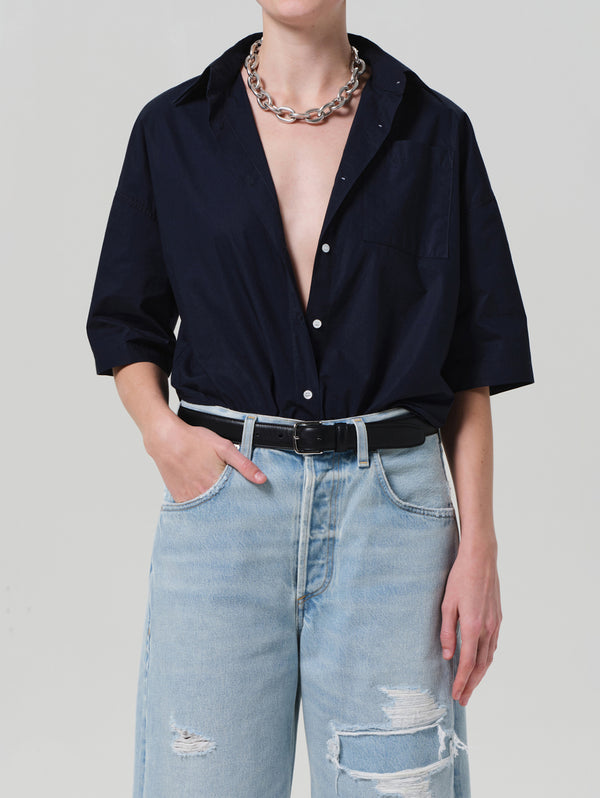 Frances Cropped Cape Shirt - Navy