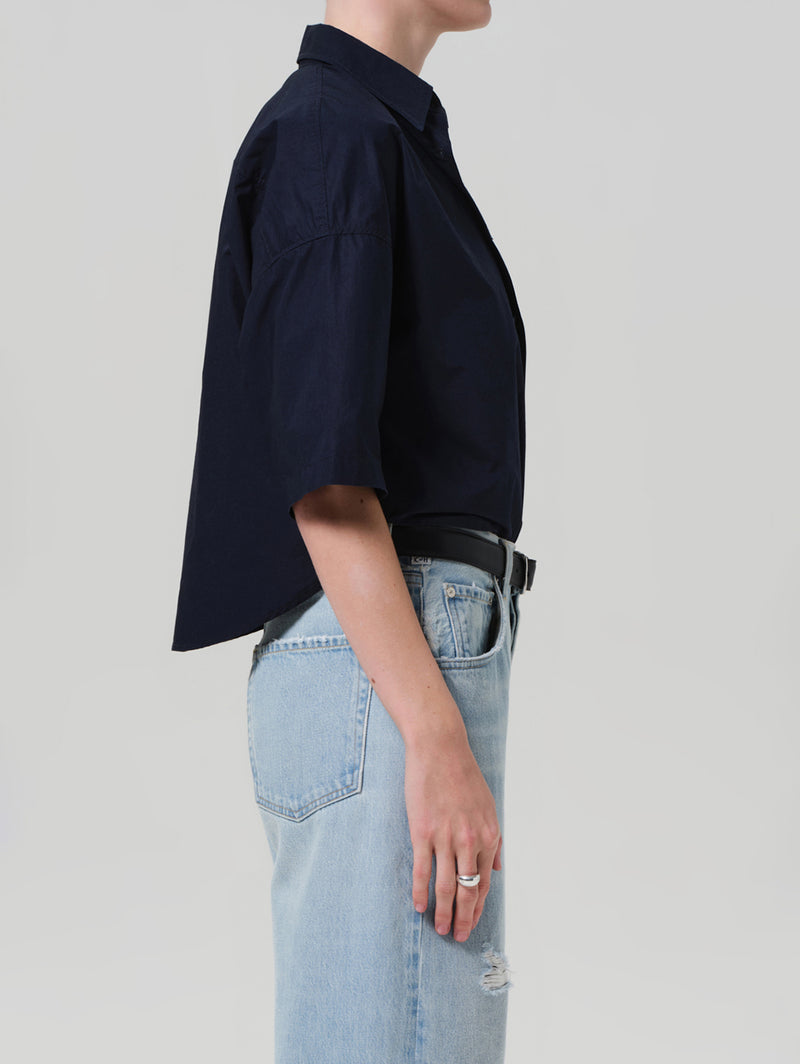 Frances Cropped Cape Shirt - Navy