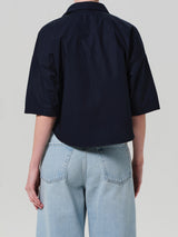 Frances Cropped Cape Shirt - Navy