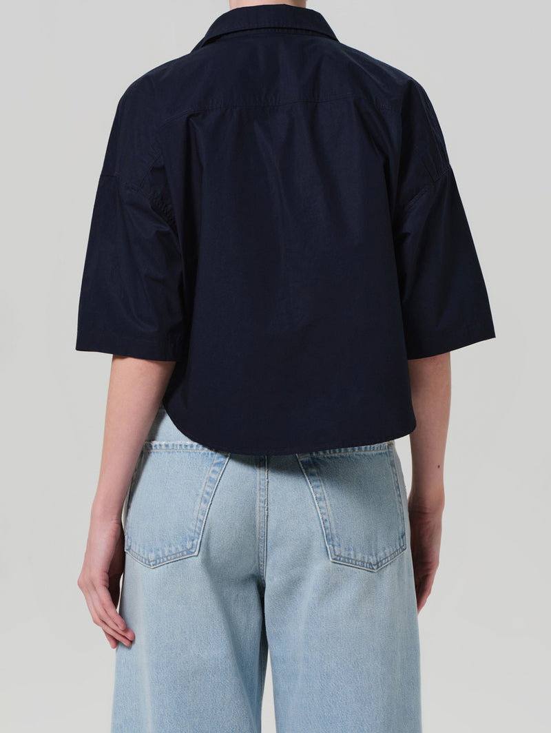 Frances Cropped Cape Shirt - Navy