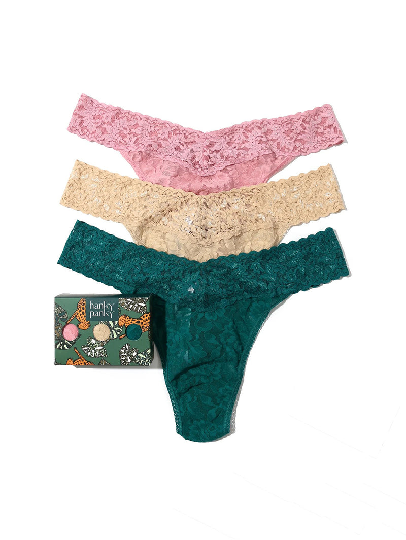 3 Pack Signature Lacy Original Rise Thongs - Prowling-Hanky Panky-Over the Rainbow