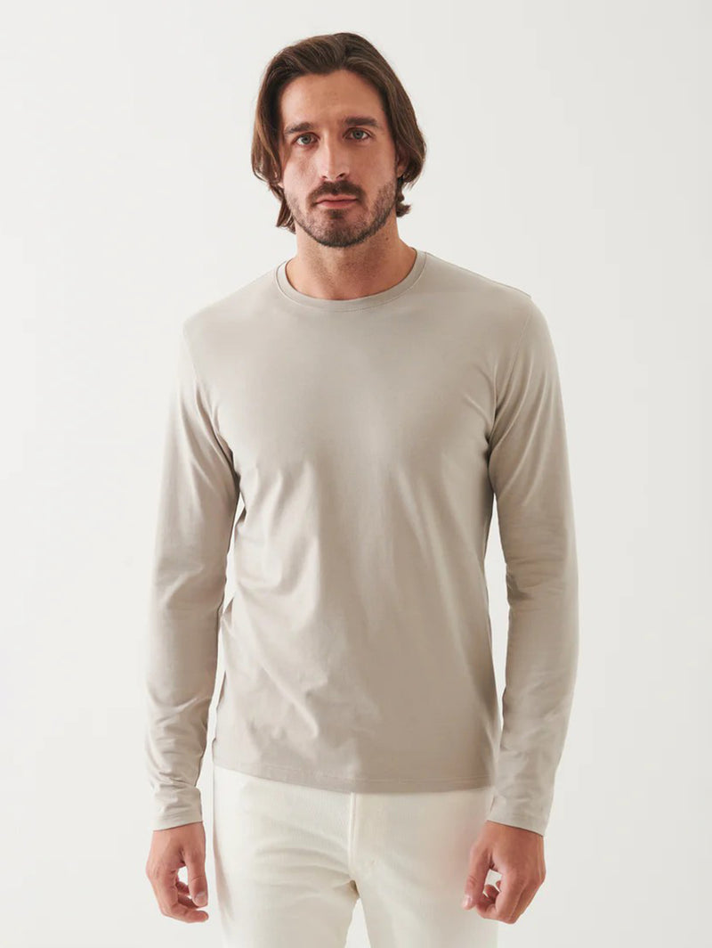 Pima Cotton Stretch Long Sleeve Tee - Aluminum-Patrick Assaraf-Over the Rainbow