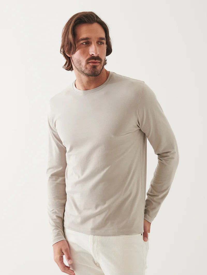 Pima Cotton Stretch Long Sleeve Tee - Aluminum-Patrick Assaraf-Over the Rainbow