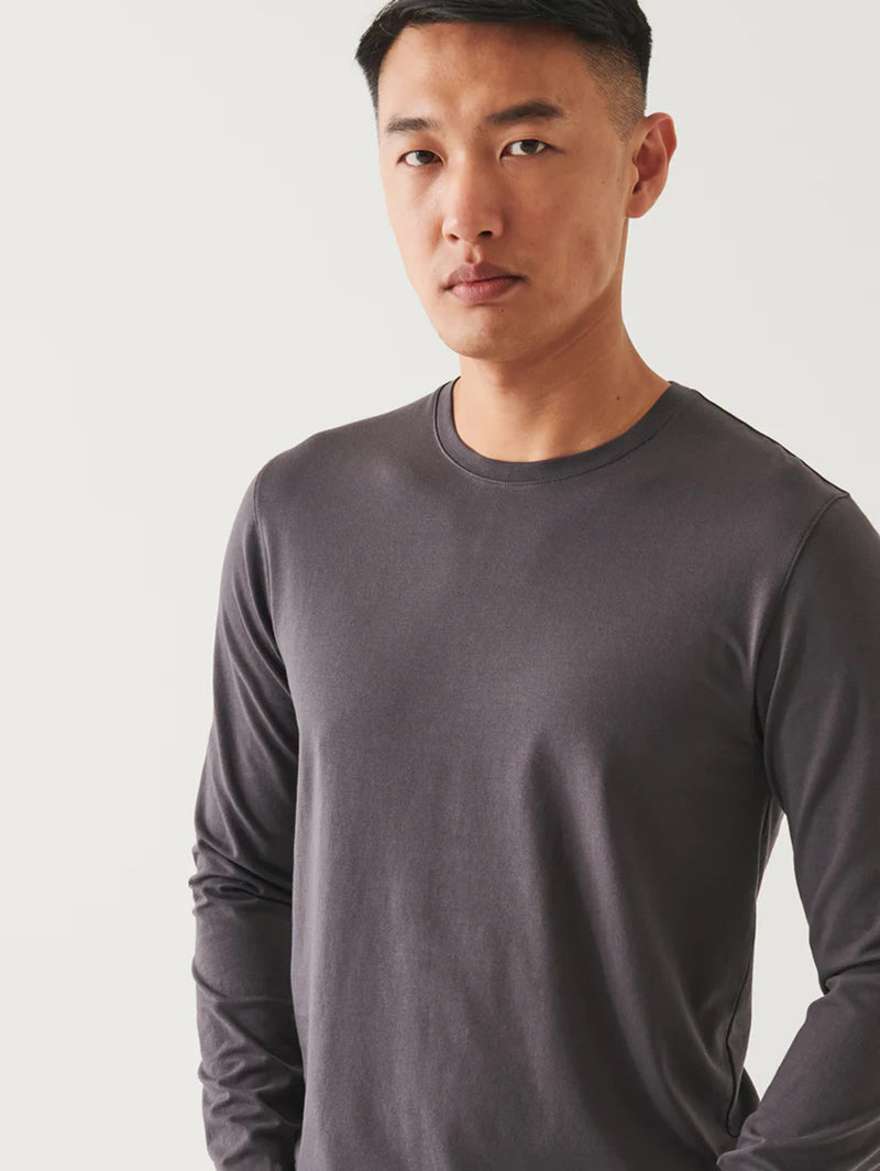 Long Sleeve Iconic Crew Tee - Battleship-Patrick Assaraf-Over the Rainbow
