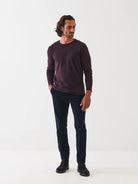 Pima Cotton Stretch Long Sleeve Tee - Bordeaux-Patrick Assaraf-Over the Rainbow