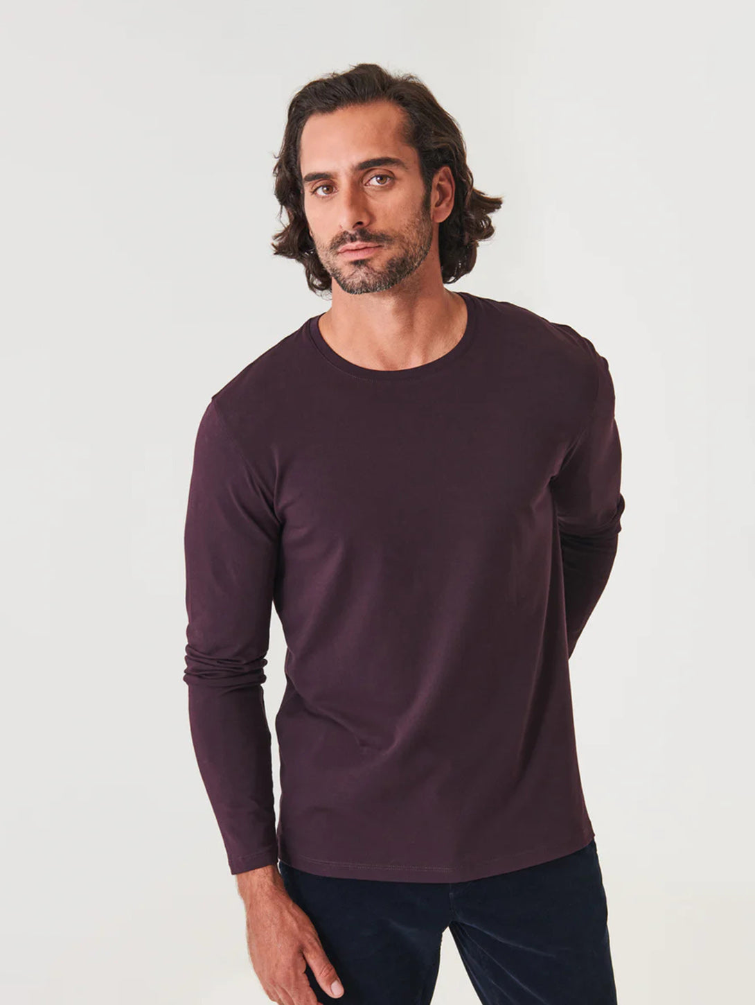 Pima Cotton Stretch Long Sleeve Tee - Bordeaux-Patrick Assaraf-Over the Rainbow