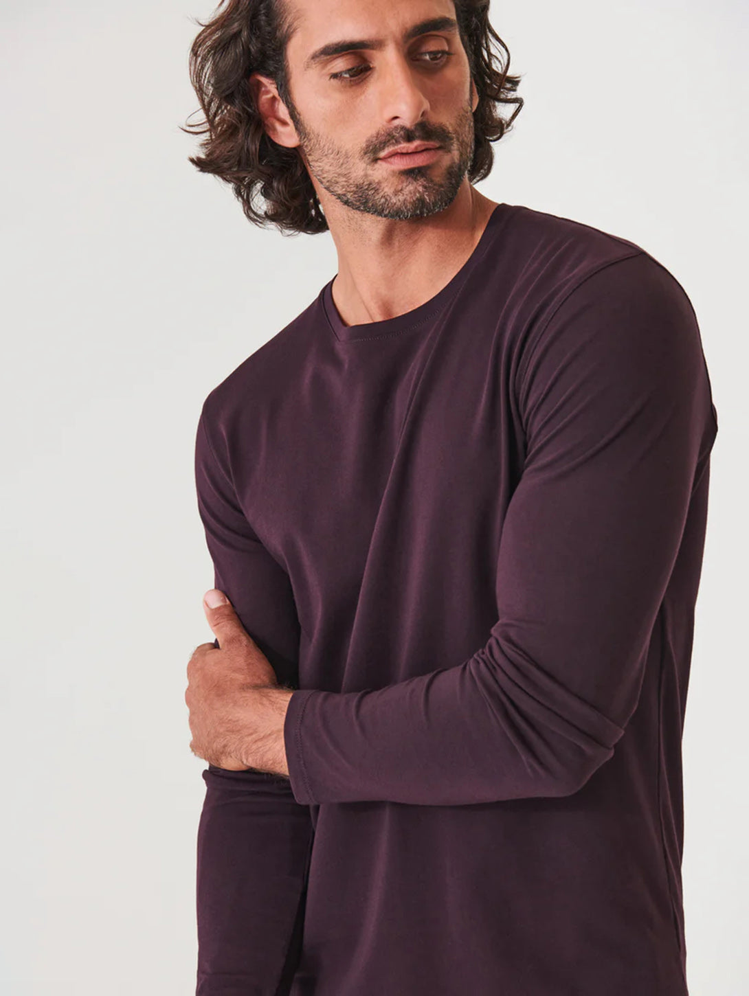 Pima Cotton Stretch Long Sleeve Tee - Bordeaux-Patrick Assaraf-Over the Rainbow